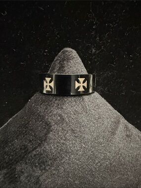 Black Stainless Steel Cross Accent Band Ring for Men